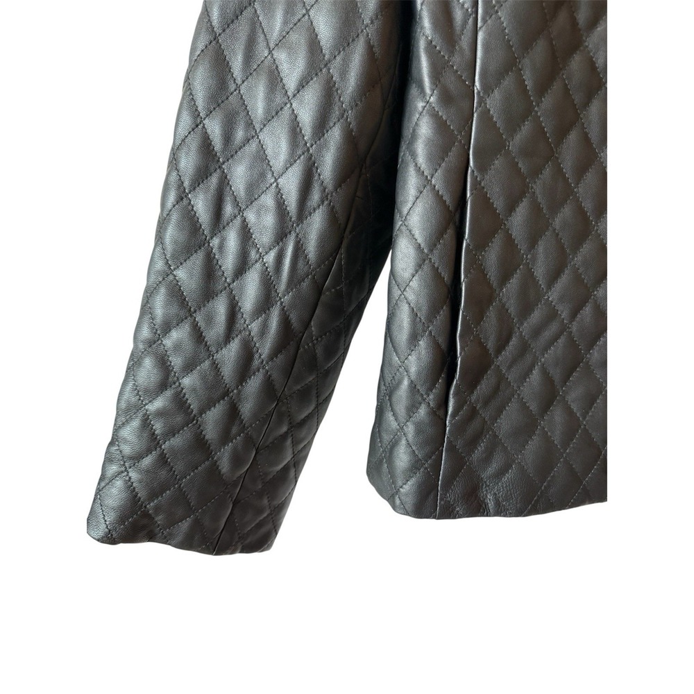 CASUAL CORNER Quilted Leather Jacket Vintage EUC Fitted Classic Zip Black Small - Picture 3 of 8